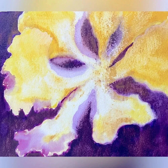 Original‎ Watercolor Painting Floral Purple Yellow NWOT Unframed - Picture 1 of 5